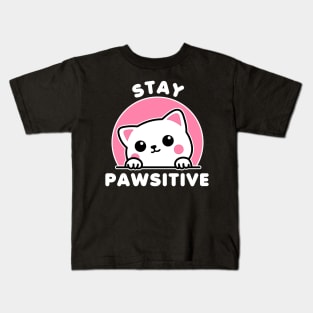 Stay Pawsitive Cute Cat Kawaii Kids T-Shirt